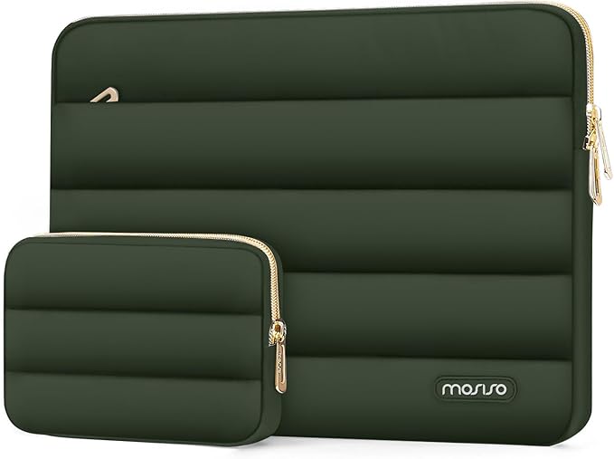 MOSISO 15-15.6 inch Laptop Case, 16 inch Puffy Laptop Sleeve Compatible with MacBook Pro 16, HP Dell ASUS Acer Toshiba Lenovo Notebook Computer, Polyester Horizontal Bag with Small Case, Army Green