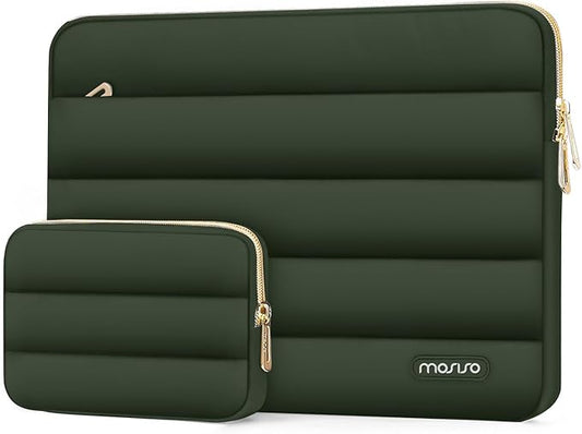 MOSISO 15-15.6 inch Laptop Case, 16 inch Puffy Laptop Sleeve Compatible with MacBook Pro 16, HP Dell ASUS Acer Toshiba Lenovo Notebook Computer, Polyester Horizontal Bag with Small Case, Army Green