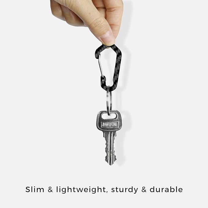 MONOCARBON Real Carbon Fiber Keychain Clip with Ring,Low Profile Luxury Key Carabiner for Men Car Key,Best EDC Keychain Gift for Husband