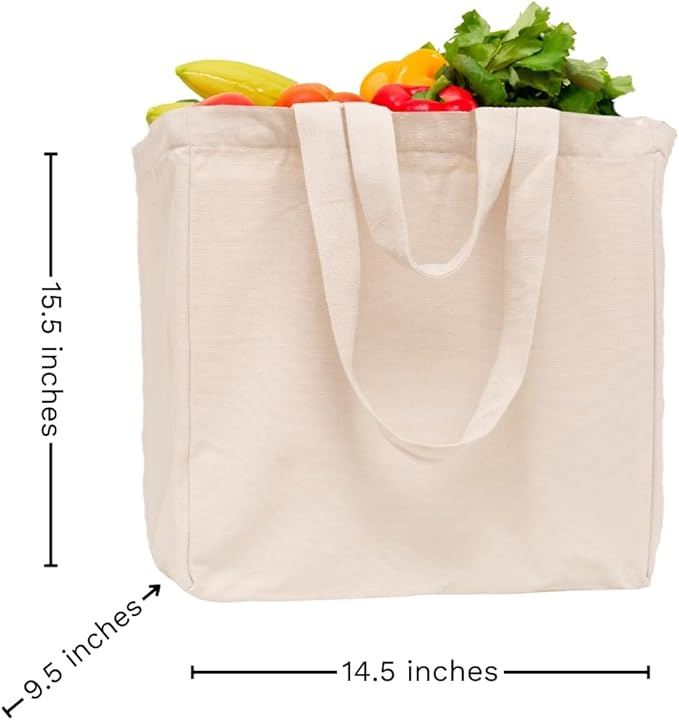 Cloth Grocery Shopping Bags Handles - Sturdy Canvas Material, Extra Large, Heavy Duty, and Premium Quality Cotton Grocery Shopping Bags with Real Pockets and Double Handles for Convenience (2 Bags)