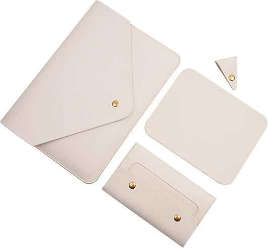PU Leather Laptop Sleeve for 15.3 inch MacBook Air 2023/2024, Surface Laptop 15/Book 13.5/Studio - White