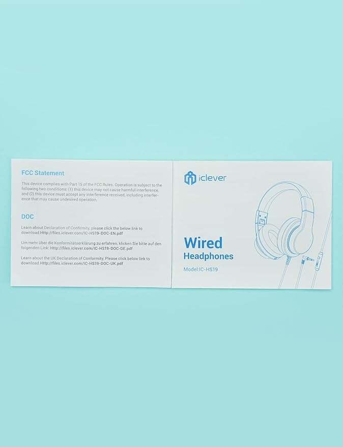 iClever HS19 Kids Headphones with Microphone for School, Volume Limiter 74/85dBA, Over-Ear Girls Boys Headphones for Kids with Shareport, Foldable Wired for iPad/Travel (Black)