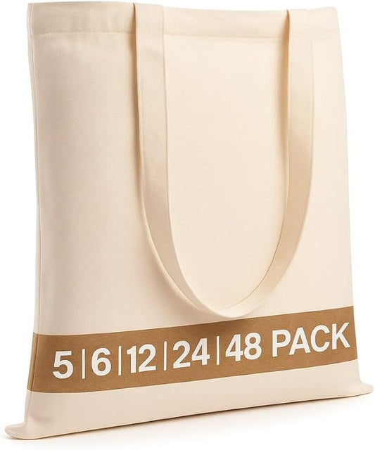 Salt Earth Pack of 5 | 6 | 12 | 24 | 48 – 100% Cotton Reusable Tote Bags – Bulk Grocery, Shopping, DIY, Beach & Gift Use