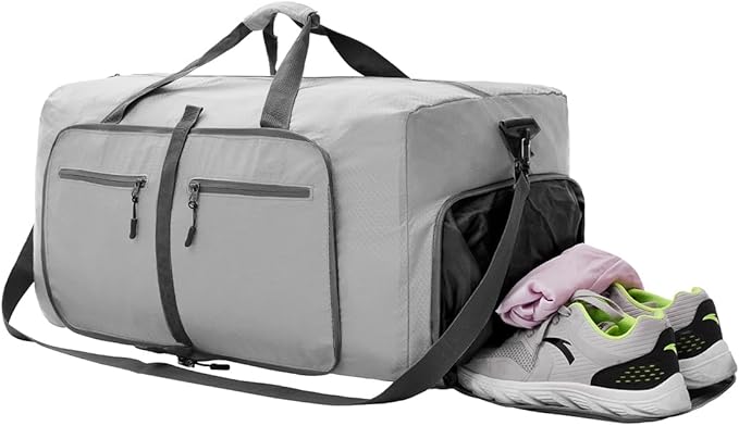 Dimayar Travel Duffle Bag for Men Women - Foldable Duffel Bag with Shoes Compartment - Overnight Bags Waterproof & Tear Resistant(85L,Space Gray)