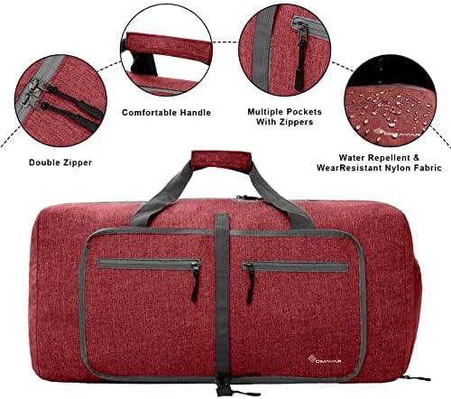 Dimayar 40L Travel Duffle Bag for Men Women - Foldable Duffel Bag with Shoes Compartment - Overnight Bags Waterproof & Tear Resistant(Red)