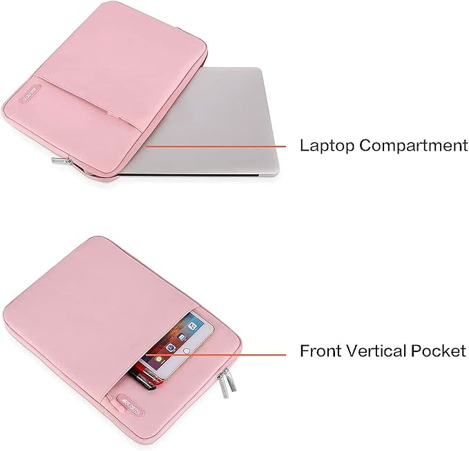 MOSISO Laptop Case 16 inch, 15-15.6 inch Laptop Sleeve Compatible with MacBook Pro 16 M4 M3 M2 M1, HP Acer Dell Lenovo ASUS Notebook, Polyester Vertical Computer Sleeve Bag with Pocket, Pink