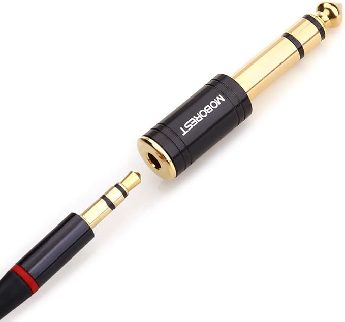 MOBOREST 3.5mm to 1/4" Adapter - Authentic Genuine Universal 6.35mm Pure Copper Adapter Jack - 3.5mm (1/8 Inch) Female to 6.35mm (1/4 Inch) Male Headphone Adapter, Black Fashion 2-Pack