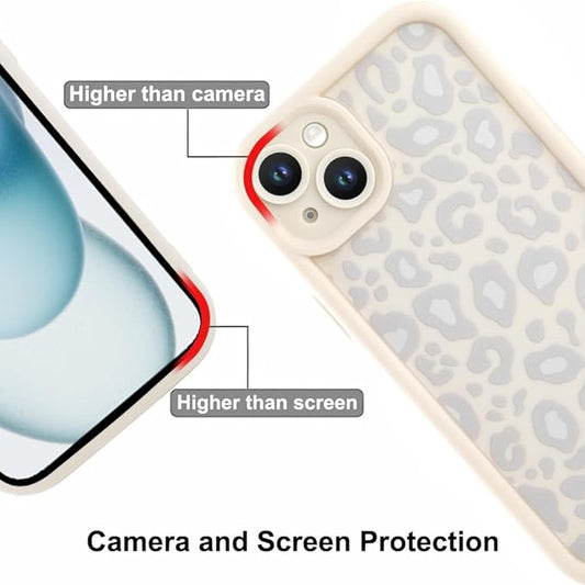 KANGHAR Case for iPhone 15 Leopard Printed Pattern Cute Cheetah Phone Case Soft TPU Shockproof Protective Cover for iPhone 15 6.1 Inch Beige with Gray Prints