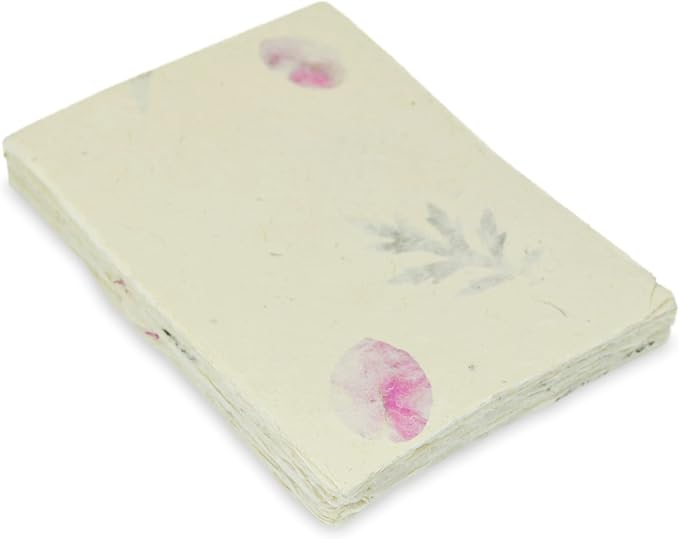 Handmade Lokta Card Stock 5x7 Inch Deckle-edge Paper with Bougainvillea Petal and Titepati leaves. for Vintage Stationery, Printing, and Decorative Invitations (25 Sheets, Forest Wanderer)