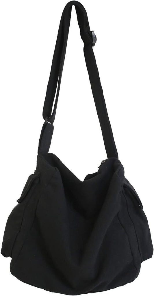 KlaOYer Canvas Messenger Bag Large Hobo Bag Crossbody Shoulder Bag Tote Bag with Pocket for Women and Men