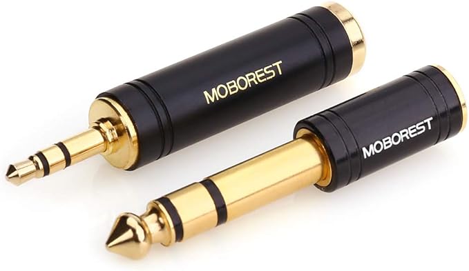 MOBOREST 3.5mm M to 6.35mm F Stereo Pure Copper Adapter, 1/8 Inch Plug Male to 1/4 Inch Jack Female Adapter, Can be Used Conversion Headphone adapte, amp adapte, Black Fashion 2-Pack