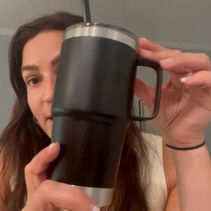 20 oz Stainless Steel Tumbler with Handle Metal Insulated Coffee Travel Mug with Handle Double Wall Tumbler Cup with Lid and Straw, White 1 Pack