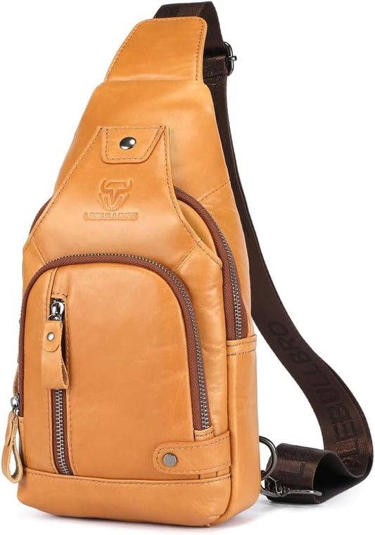 Sling Bag for Men Genuine Leather Chest Bag Crossbody Backpack Travel Hiking Outdoor Sports