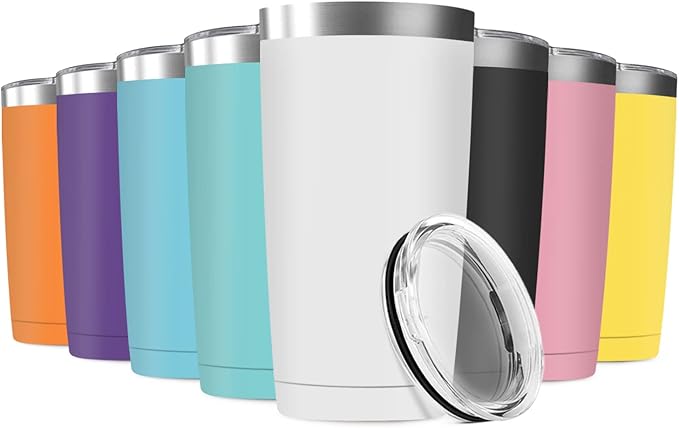 8 Pack 20oz Tumbler Vacuum Insulated Travel Mug with Lids, Stainless Steel Double Wall Bulk Cup for Home, Office, Outdoor Suitable for Vehicle Cup Holders(Assorted Colors)
