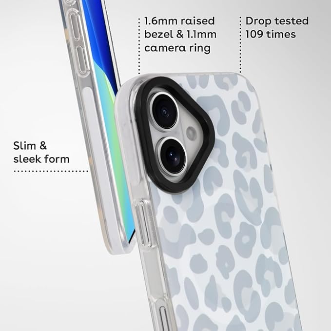 SAKUULO Magnetic for iPhone 16 Case Light Gray Leopard Print Pattern [Compatible with MagSafe] [with Screen Protector] Wireless Charge Strengthen Protection Cover, Light Gray Leopard (6.1")