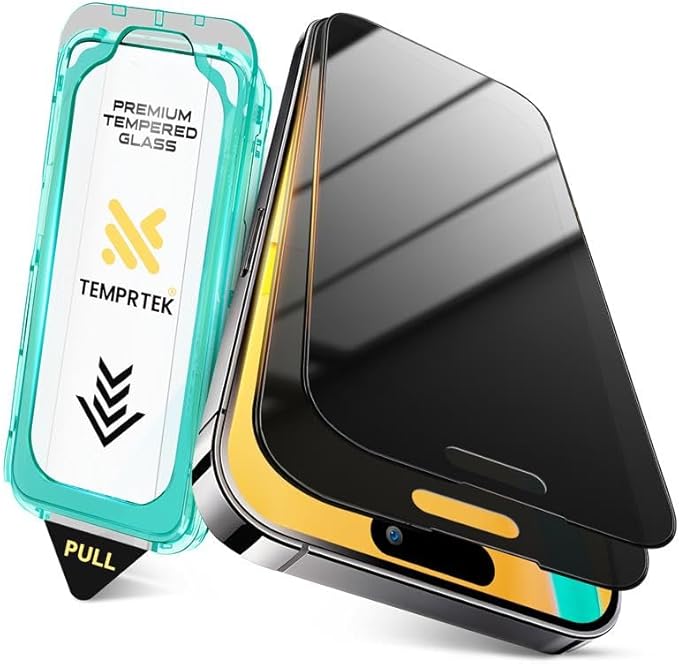 TEMPRTEK+ 2 Pack for iPhone 16 Pro Privacy Screen Protector Privacy 9H Military Grade Scratch Fingerprint Resistance Anti-Glare Shatterproof Tempered Glass Anti-Spy Easy Installation Bubble Free