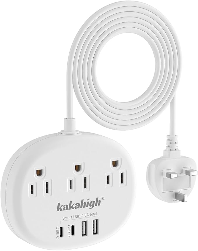 UK Adapters for Travel(13A), US to UK Plug Adapter with 3 Outlets 4 USB Ports (2 USB-C) Total Output 24W, Type G Travel Adapter for USA to British Ireland Scotland Hong Kong