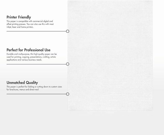 LUXPaper 8.5" x 11" Linen Paper | Letter Size | White Linen | 24lb. Paper Weight (60lb. Text) | 50 Qty