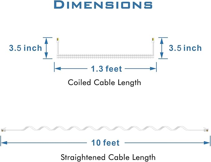 NECABLES 2+2Pack No Tangle Phone Cord for Landline 2pcs Telephone Handset Cord and 2pcs Detangler for Desk Phone White
