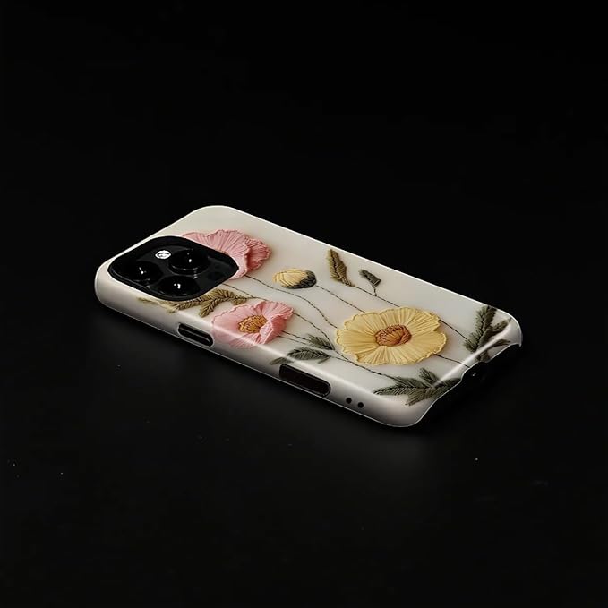 Case for iPhone 16 Pro Max Case,Faux Embroidery Boho Floral Design - Hybrid Dual Protection Silicone + Hard PC Shockproof Full Body Cover Slim Anti-Scratch Protective Case for Men Women