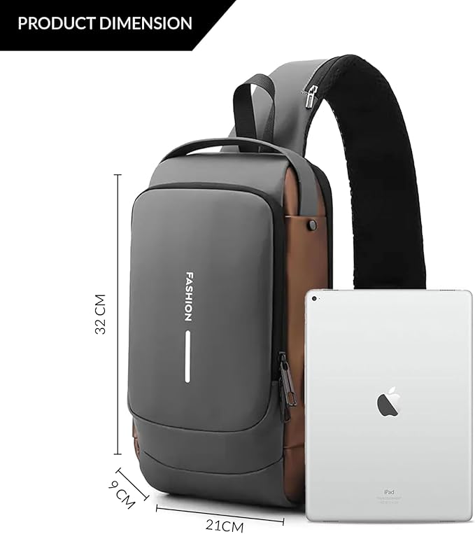 Unisex Anti-Theft Sling Bag with USB Port, Water-Resistant Crossbody Chest Backpack for Travel & Work