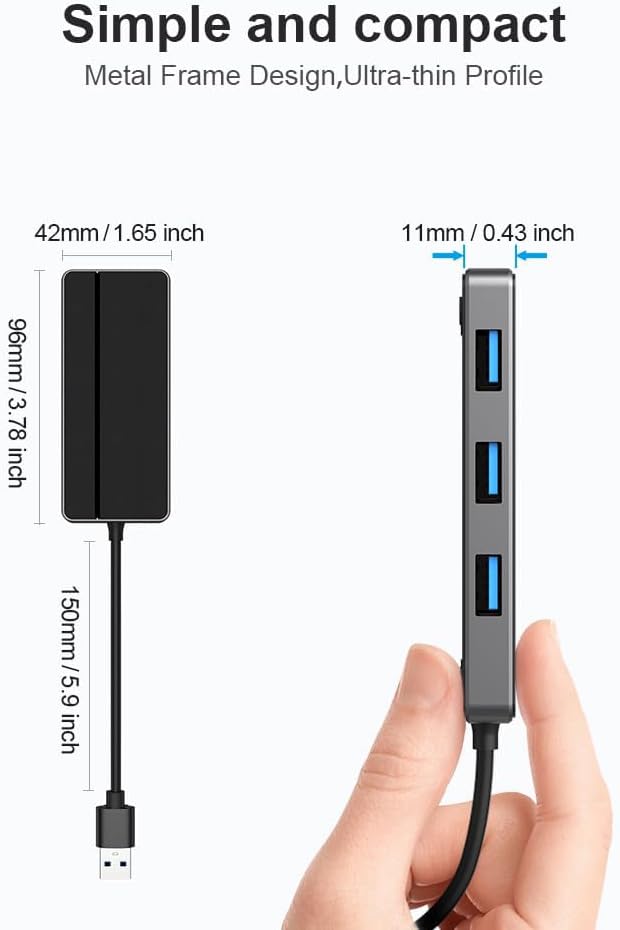 5-in-1 USB 3.0 Hub Adapter Hub, with 3 USB 3.0 Ports, SD and microSD Card Reader, USB A to USB C Adapter, for MacBook Pro, iMac, XPS, Surface Pro, S20, S10[Charging NOT Supported]