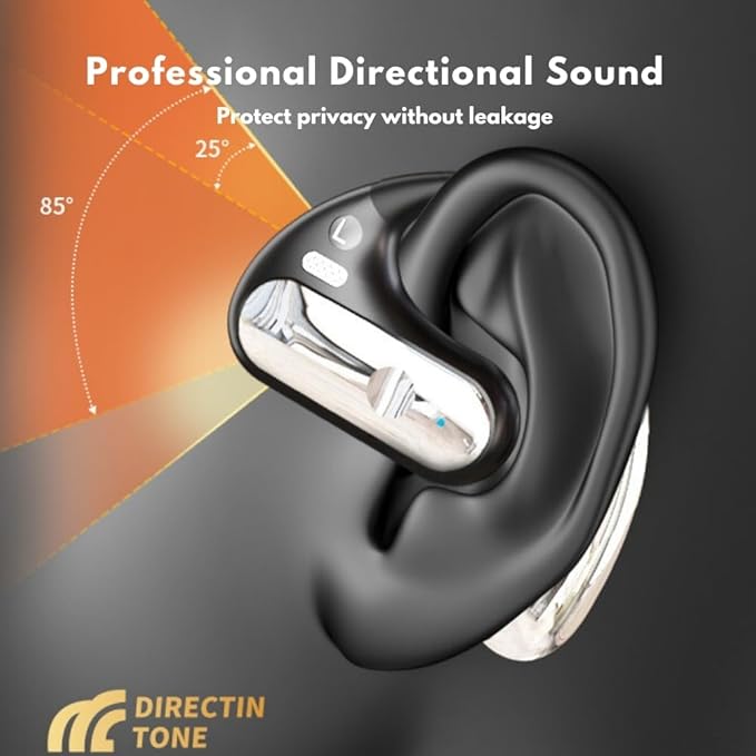 Open Ear Headphones Wireless Bluetooth 5.3 Earphones for Snug Fit, Ergonomic Ear Hook, Clear Calls, Wireless Earbuds, Digital Display Charging Case 40H Playtime Black