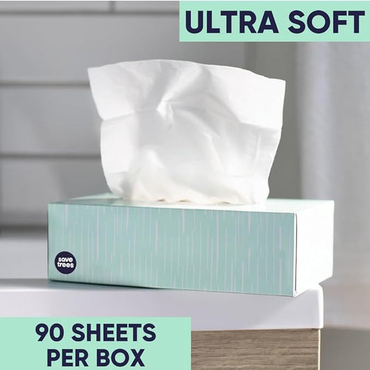 Save Trees Bamboo Facial Tissues -24 Boxes- Bamboo Tissue Boxes, 90 Hypoallergenic Facial Tissues per Box - Unscented, Fragrance-Free, Eco-Friendly Tissues in Plastic-Free Packaging