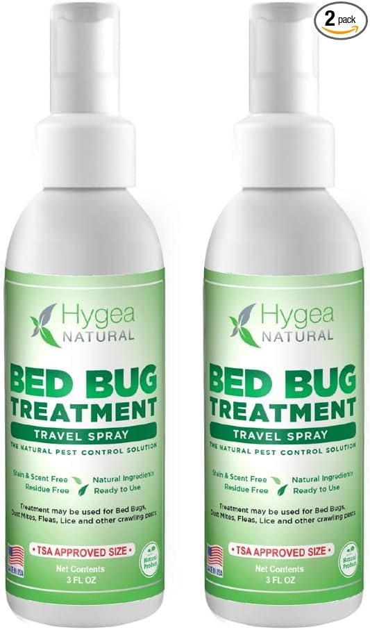 Lice, Mite, and Bed Bug Natural Travel Spray- TSA Approved 3 oz Size Bottles, Child & Pet friendly, Stain & Odor Free, For Hotels, Suitcase, Backpack, Shoes, Bed Bug Spray (2 Pack)