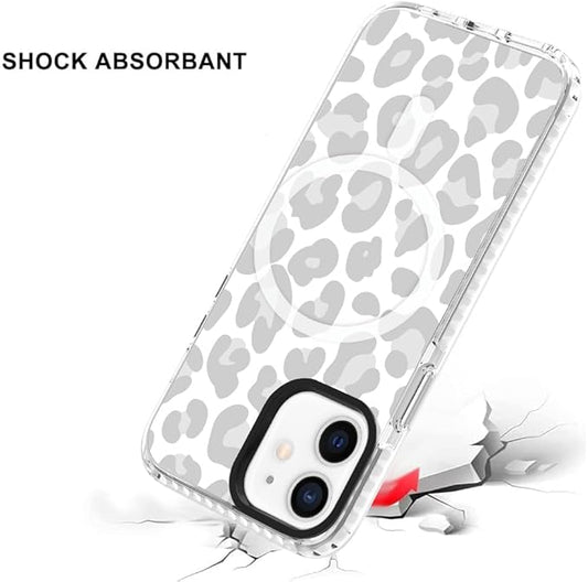 SAKUULO Magnetic for iPhone 12/12 Pro Case [Compatible with MagSafe] Light Grey Leopard Print Pattern Wireless Charge Slim Shockproof Case for iPhone 12/12 Pro Phone Case, Grey Leopard (6.1")