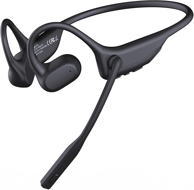 CXK Open Ear Headphones with Mic, Bluetooth Headset with AI Noise Cancellation Microphone Wireless Headset with Mic Bluetooth 5.3 Air Conduction Headphones for Work Call Meeting Driving