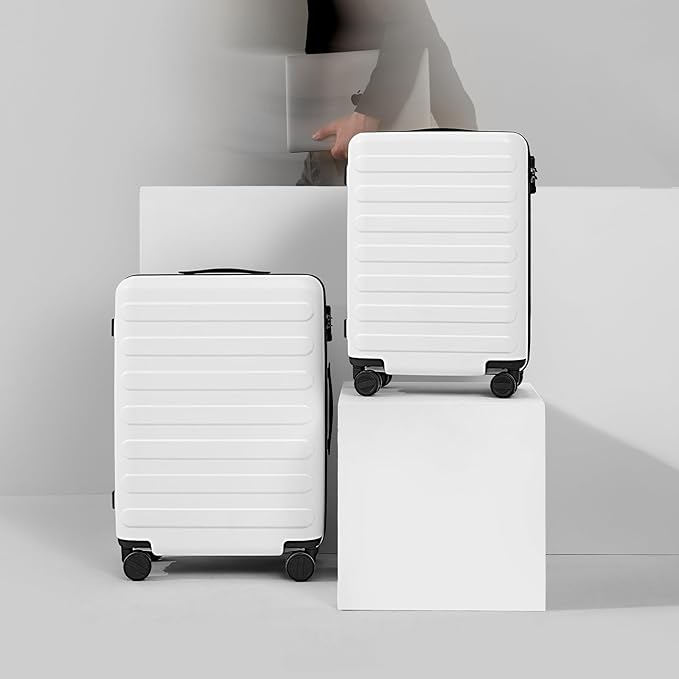 NINETYGO Large Checked Luggage 28 Inch, Checking In Luggage with Smooth Spinner Wheels, Lightweight, Hard Shell PC Suitcase, Lightweight Travel Luggage, TSA Approved (Lily White, Rhine Basic)