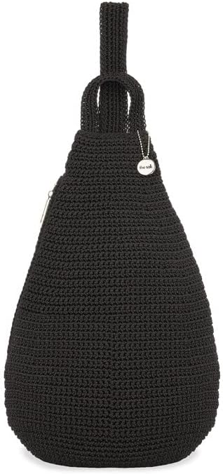 The Sak Geo Sling Backpack in Crochet, Single Sling Shoulder Strap, Black