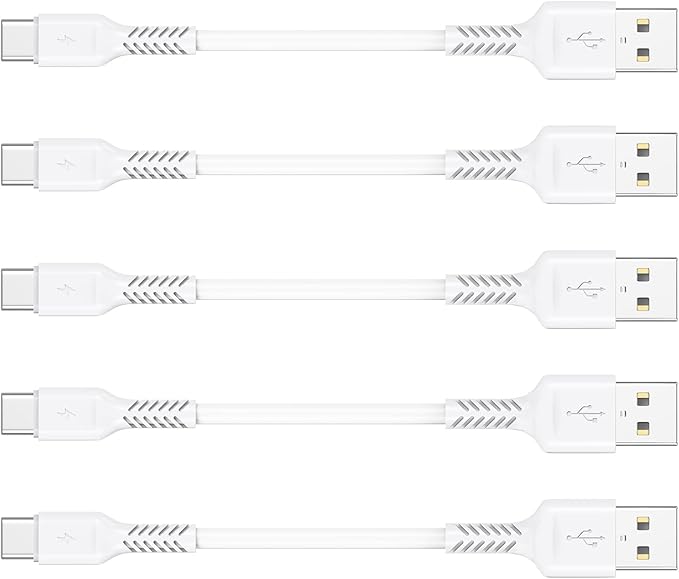 4 Inch USB C Cord Short 5 Pack Durable USB A to USB Type C Cable Fast Charging for Charging Station Compatible with Samsung Galaxy Note 10 20 S10 S20 A20 Plus LG (White)