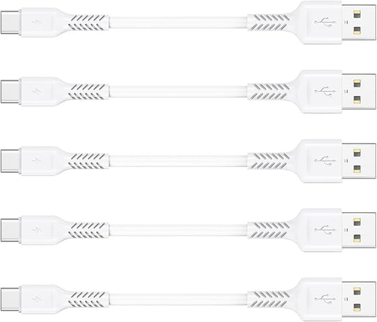 4 Inch USB C Cord Short 5 Pack Durable USB A to USB Type C Cable Fast Charging for Charging Station Compatible with Samsung Galaxy Note 10 20 S10 S20 A20 Plus LG (White)