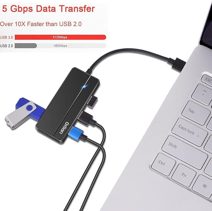 4 Port USB 3.0 Hub Ultra Slim 5Gbps High Speed USB Hub with LED Indicator 4 in 1 USB Splitter for PC Laptop Surface Chromebook PS4 Xbox [Charging NOT Supported]