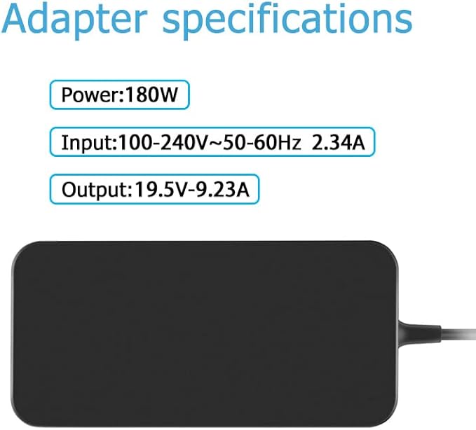 180W AC Charger Compatible with Asus A20-180P1A TUF FX566IV FX506IH FX506II FX506IU FX506IV FA706 FA706IU TUF706 FX766IU TUF766 ROG Zephyrus G14 GA401QE GA401QM Laptop Power Supply Cord