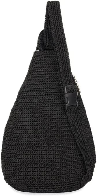 The Sak Geo Sling Backpack in Crochet, Single Sling Shoulder Strap, Black