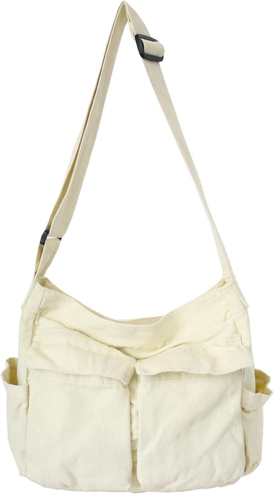 KlaOYer Canvas Messenger Bag Large Hobo Bag Crossbody Shoulder Bag Tote Bag with Pocket for Women and Men