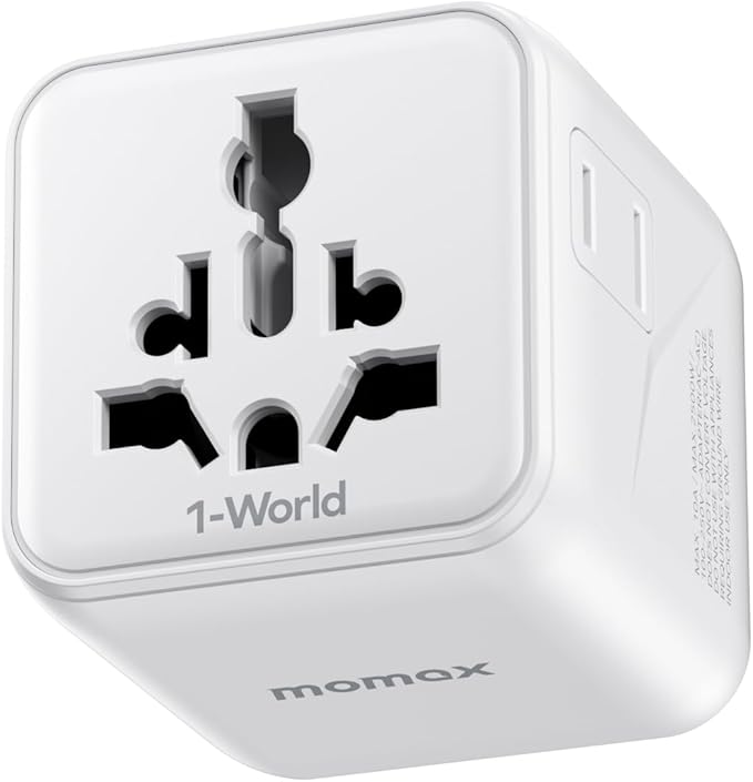 MOMAX Mini Universal Travel Adapter Worldwide, 2 AC, All European Travel Plug Adapter UK, Travel Essentials for US to Europe Adaptor, All-in-One Wall Charger for AUS JP, Over 200 Countries