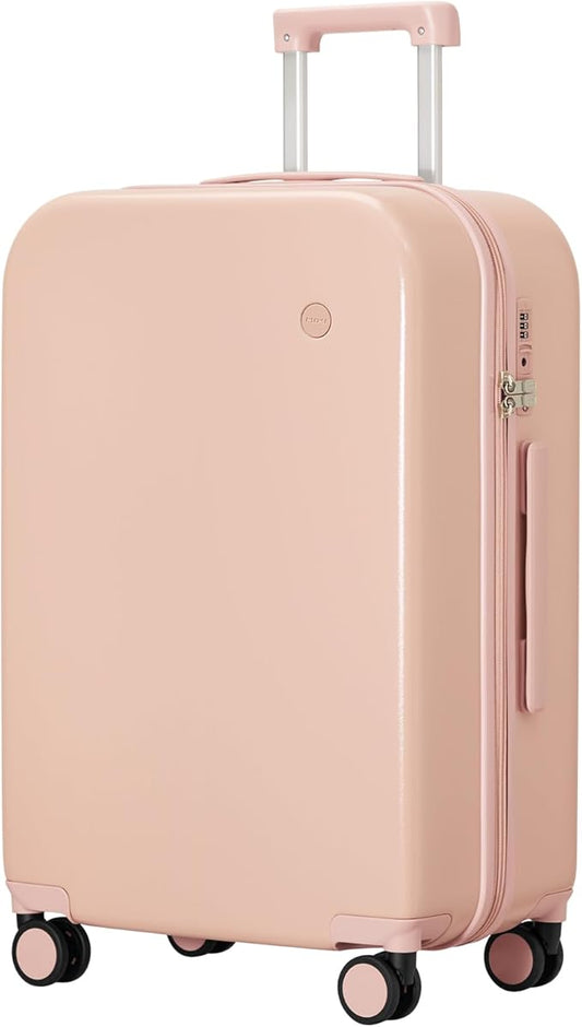 mixi Luggage Suitcase with Spinner Wheels, Hardside Rolling Suitcase PC with Cover & TSA Lock Lightweight Travel Case 26in Checked in, Pink