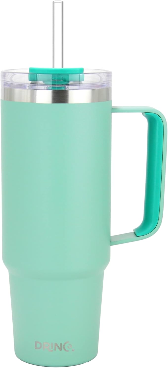 Drinco 40oz 30 oz Tumbler with Handle, Straw Lid, Insulated Stainless Steel Travel Mug Water Bottle Ice Coffee Cup For Cold and Hot, BigSur (30oz, Sage)