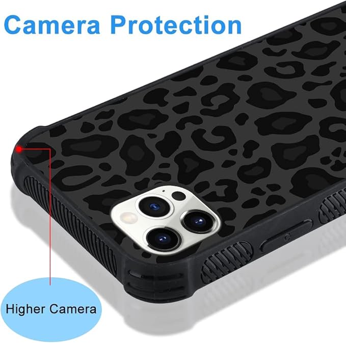 KANGHAR Case Compatible with iPhone 12 Pro Max,Black Leopard Design,Tire Texture Non-Slip +Shockproof Rugged TPU Protective Case for iPhone 12 Pro Max 6.7 Inch (2021) Leopard Pattern
