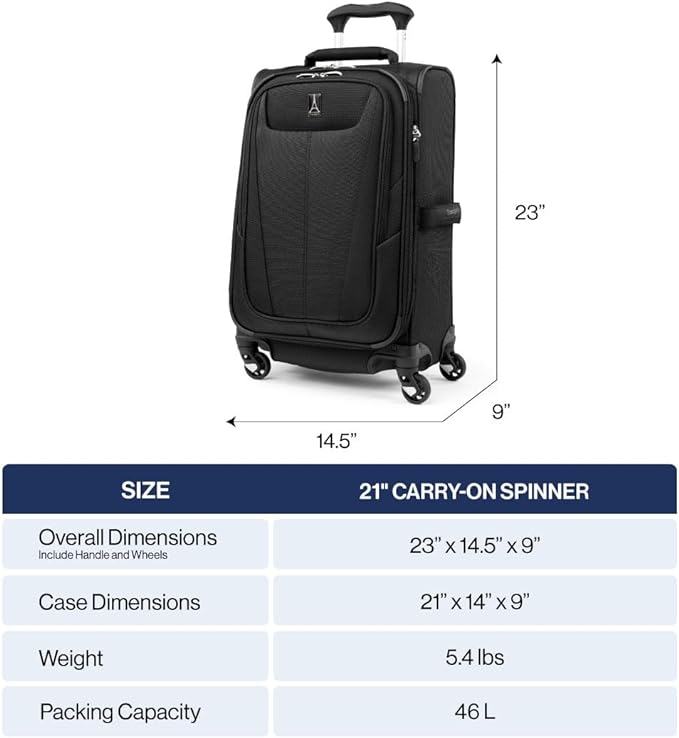 Travelpro Maxlite 5 Softside Expandable Carry on Luggage with 4 Spinner Wheels, Lightweight Suitcase, Men and Women, Slate Green, Carry On 21-Inch