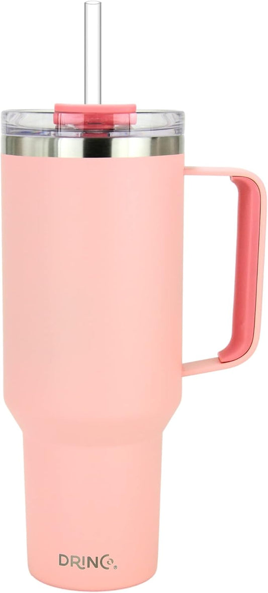 Drinco 40oz 30 oz Tumbler with Handle, Straw Lid, Insulated Stainless Steel Travel Mug Water Bottle Ice Coffee Cup For Cold and Hot, BigSur (40oz, Peach)