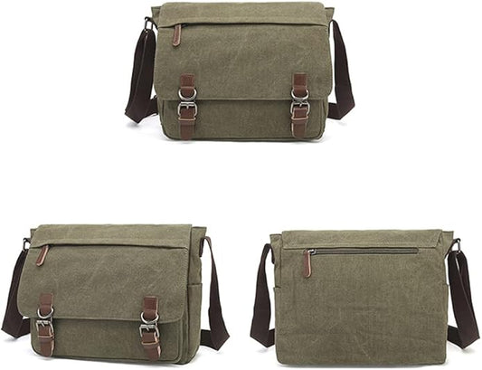 Sechunk Canvas Vintage Messenger Bag Shoulder bag Leather Large Travel Crossbody bags for men women 15inch Laptop