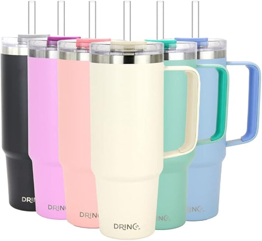 Drinco 40oz 30 oz Tumbler with Handle, Straw Lid, Insulated Stainless Steel Travel Mug Water Bottle Ice Coffee Cup For Cold and Hot, BigSur (40oz, Oakmilk)