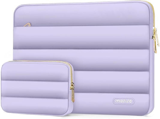 MOSISO 13.3 inch Laptop Case, 13-13.3 inch Puffy Laptop Sleeve Compatible with MacBook Air 13 13.6 M4 M3 M2 M1/Pro 13/Pro 14, HP Dell ASUS Lenovo,Polyester Horizontal Bag with Small Case, Purple