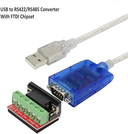 16ft 5meters USB to RS422 RS485 Serial Port Converter Adapter Cable with FTDI Chip Support Windows 10, 8, 7, XP and Mac with ESD Protection