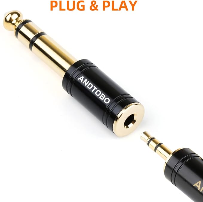 ANDTOBO 1/4''(6.35mm) Male to 1/8'' (3.5mm) Female Stereo Audio Jack Pure Copper Adapter for Headphone, Amp, 3 Pack-Black